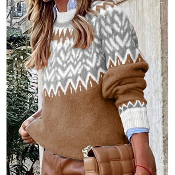 Cozy Fair Isle Print Oversized Sweater Top - Picture 8 of 14